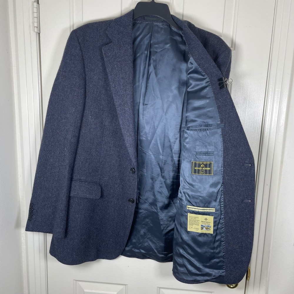Donegal Tweed Magee Blazer Blue Herringbone 46L Wool Mohair Cashmere